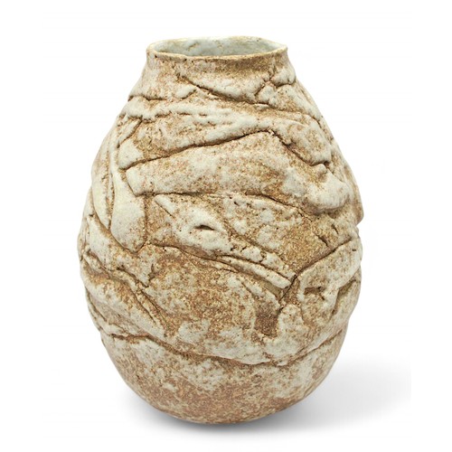 296 - Hirayama Yozo (Japanese Contemporary), a pottery vase of bulbous ovoid form, decorated with ‘cracked... 