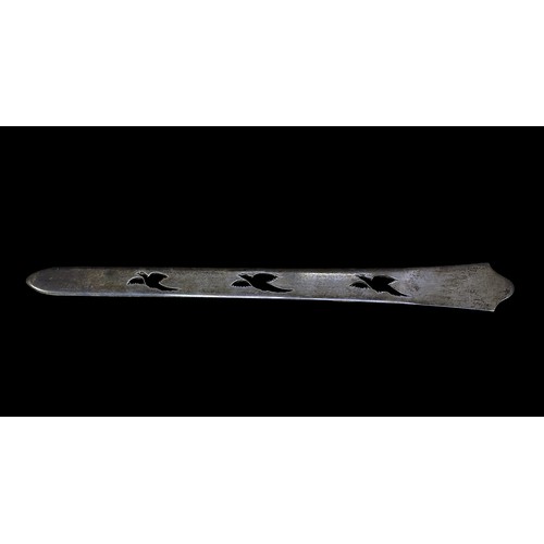 166 - A George V silver letter opener by Asprey & Co Ltd, London, 1913, with pierced graduated bird decora... 