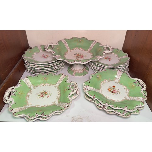 2 - A Wood & Brownfield hand-painted ‘618’ pattern earthenware dessert service, comprising comport, dish... 