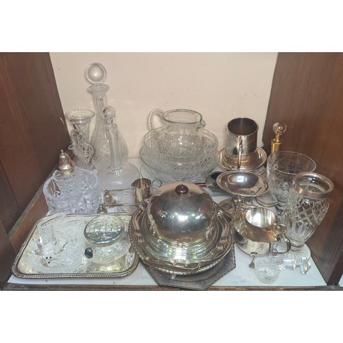 4 - A silver-topped cut glass sugar caster and cut glass sweetpea  vase, together with a Waterford Cryst... 