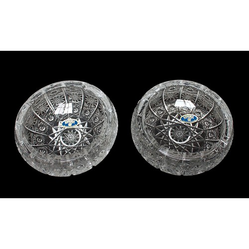 5 - A pair of Bohemia Czech Republic heavy lead crystal ashtrays, with etched decoration to sides, 16cm ... 