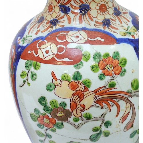 9 - A Japanese Imari porcelain baluster vase, 45cm high, (cracked), together with two various Victorian ... 