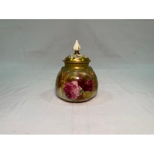 25 - A Royal Worcester small potpourri vase and cover, dated 1918, of bulbous form, decorated with hand-p... 