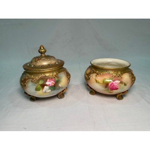 26 - A Royal Worcester pot pourri and a cover, dated 1911, of globular form, hand-painted with sprays of ... 