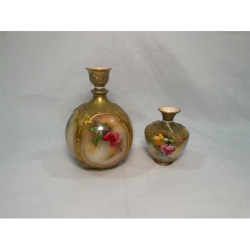 28 - A Royal Worcester bud vase, dated 1911, of globular form, relief moulded gilt decoration with hand-p... 