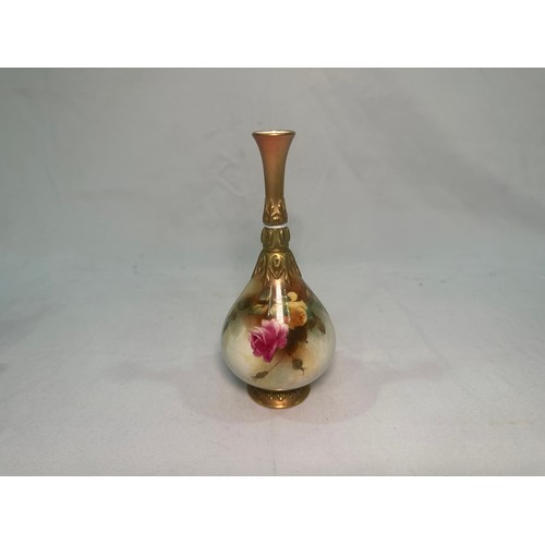 30 - Four various early 20th Century Royal Worcester tapering globular bud vases, hand-painted with pink ... 