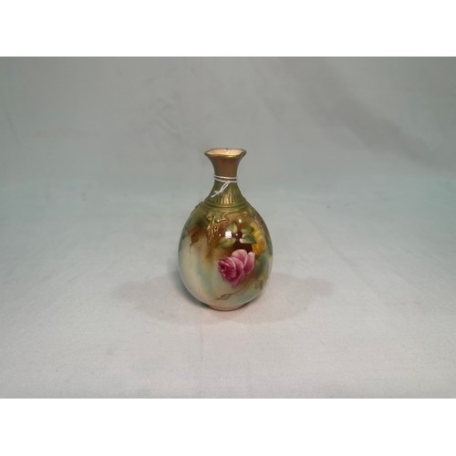 30 - Four various early 20th Century Royal Worcester tapering globular bud vases, hand-painted with pink ... 