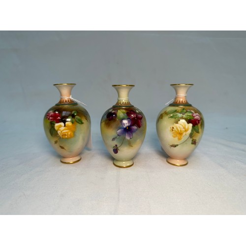 34 - Six assorted early 20th Century Royal Worcester bud vases, predominantly of ovoid form, hand-painted... 