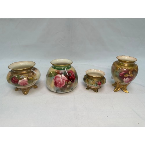 35 - Four early 20th Century Royal Worcester vases, all of diminutive globular form and hand-painted with... 