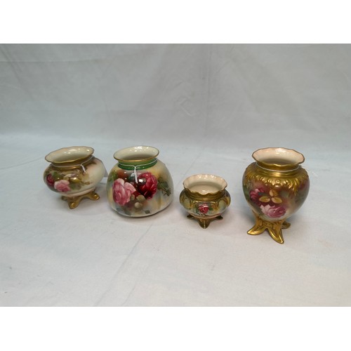 35 - Four early 20th Century Royal Worcester vases, all of diminutive globular form and hand-painted with... 