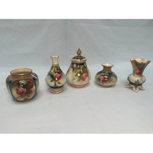 36 - Five assorted early 20th Century Royal Worcester vases, decorated with enamels and hand-painted in t... 