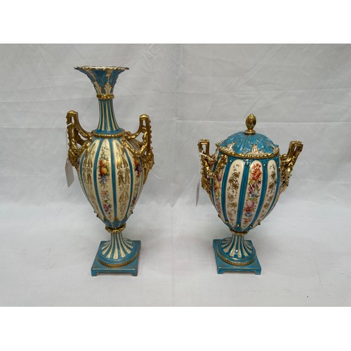 65 - Two similar Royal Rudolstadt porcelain twin-handled vases, one with cover, c.1900-1915, decorated wi... 