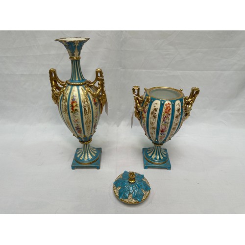 65 - Two similar Royal Rudolstadt porcelain twin-handled vases, one with cover, c.1900-1915, decorated wi... 