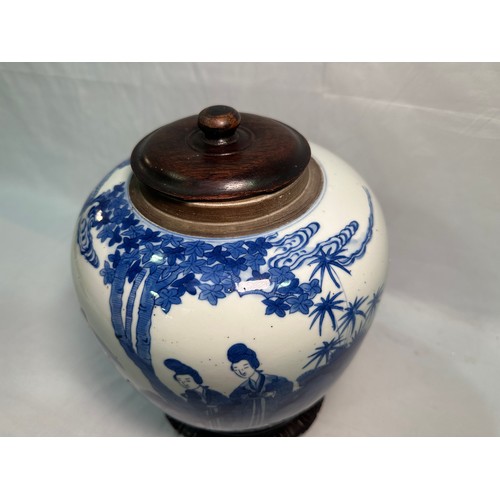 155 - A large Chinese porcelain ginger jar, probably Kangxi period, painted in underglaze cobalt blue with... 