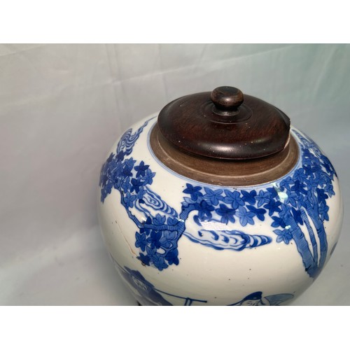 155 - A large Chinese porcelain ginger jar, probably Kangxi period, painted in underglaze cobalt blue with... 