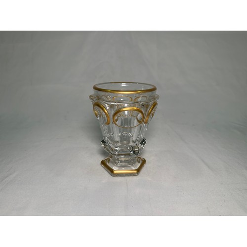 72 - A Baccarat crystal glass goblet, of inverted hexagonal baluster form with gilded decoration, with or... 