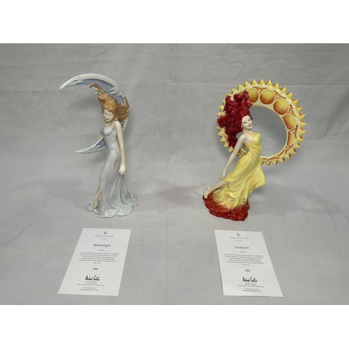 60 - Two Royal Doulton figures ‘Sunburst’ HN5053, no.124 and ‘Moonlight’ HN5054, no.184, both in original... 