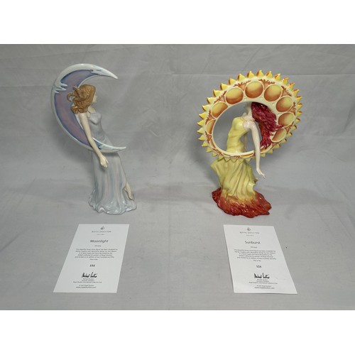 60 - Two Royal Doulton figures ‘Sunburst’ HN5053, no.124 and ‘Moonlight’ HN5054, no.184, both in original... 