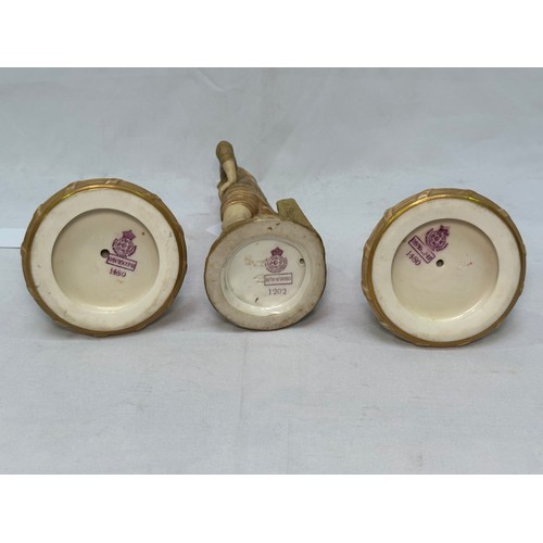 80 - Three late 19th Century James Hadley for Royal Worcester porcelain figures, comprising a pair of blu... 