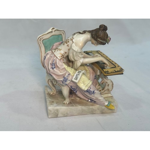 86 - A Ludwigsburg porcelain figure, ‘Lady seated at spinet’, designed after Johann Christian Wilhelm Bey... 