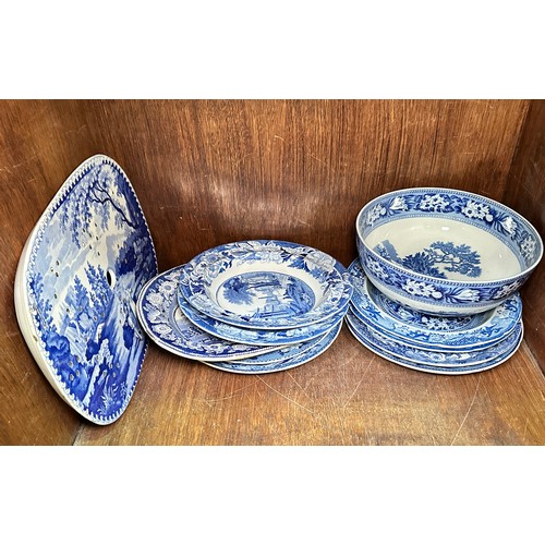 78 - A quantity of blue & white printed pottery including a Bramald & Co. Yorkshire blue and white printe... 