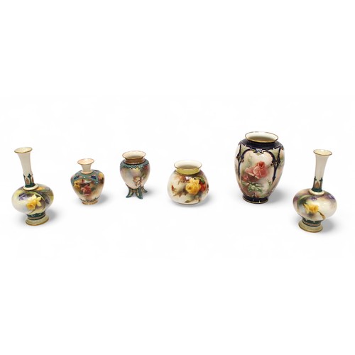 23 - A collection of early 20th Century Hadley’s and Royal Worcester Hadley Ware hand-painted vases, incl... 