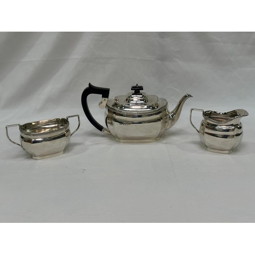 175 - A three-piece silver bachelors tea set by Hobson, James & Gilby, comprising teapot, sugar bowl and c... 