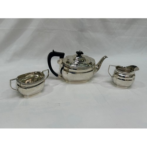 175 - A three-piece silver bachelors tea set by Hobson, James & Gilby, comprising teapot, sugar bowl and c... 