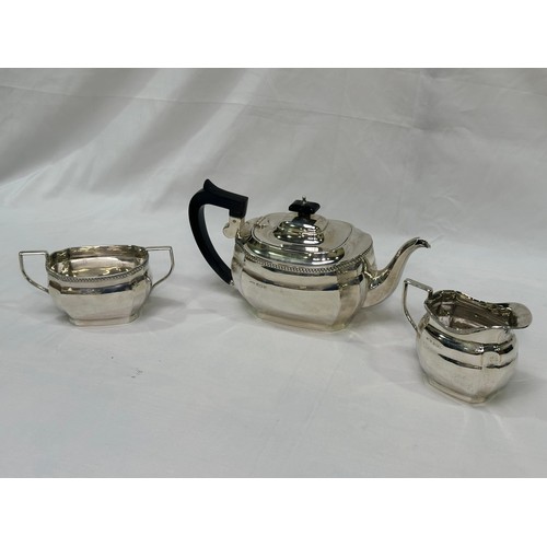 175 - A three-piece silver bachelors tea set by Hobson, James & Gilby, comprising teapot, sugar bowl and c... 