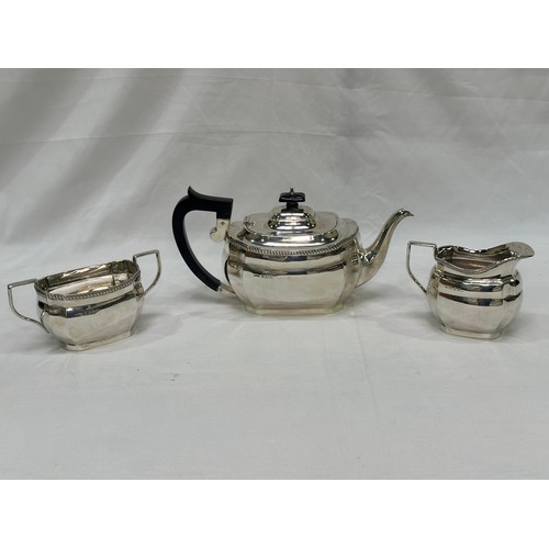 175 - A three-piece silver bachelors tea set by Hobson, James & Gilby, comprising teapot, sugar bowl and c... 