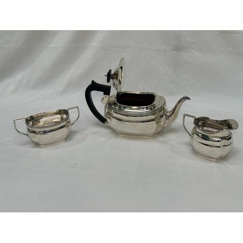 175 - A three-piece silver bachelors tea set by Hobson, James & Gilby, comprising teapot, sugar bowl and c... 