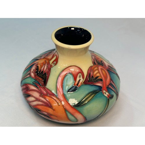 113 - A Moorcroft pottery vase, of compressed globular form with flared rim, in the ‘Everglade Flamingo’ p... 