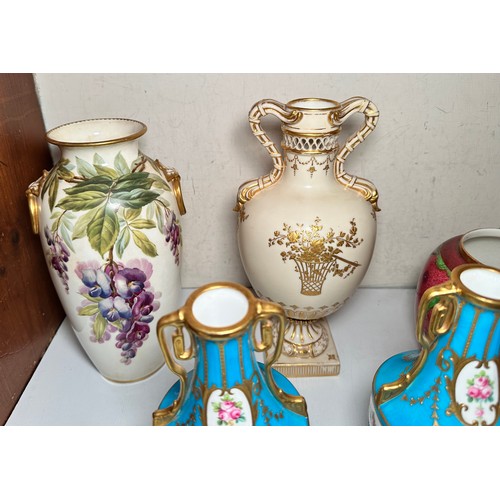 62 - A collection of 19th and early 20th Century Minton porcelain vases, comprising a pair of bleu celest... 