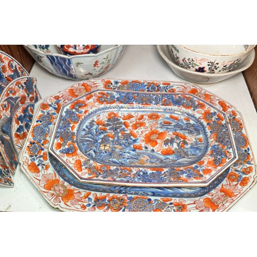 159 - Various Chinese 'Imari' porcelain including two graduated plates of elongated octagonal form, circul... 