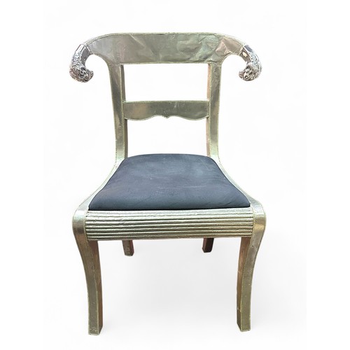 645 - A 20th Century Anglo-Indian regency-style silvered dowry or wedding chair, metal-clad frame and chro... 