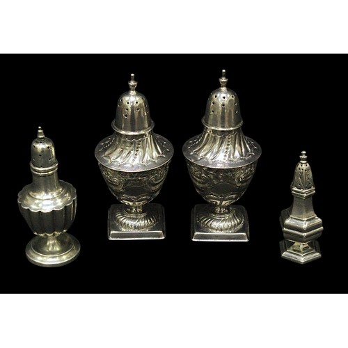 181 - A pair of Victorian silver pepper pots by Josiah Williams & Co, London, 1900, of baluster form, with... 