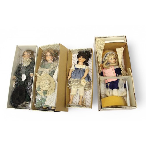 438 - Ten various boxed bisque dolls and marionettes, comprising Alberon, The Hamilton Collection, Das Pup... 