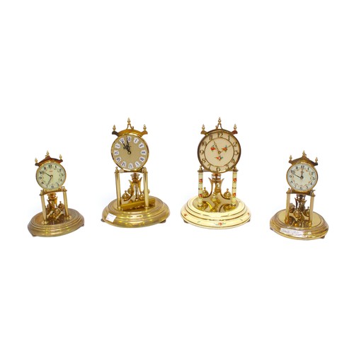 460 - Four various brass 'year long going' anniversary clocks under glass domes, (4).