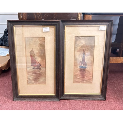 500 - Seven assorted pictures including a pair of watercolour studies of boats, signed ‘N Munday’, an unsi... 