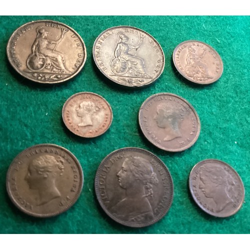 292 - 8 nice fractional copper/bronze UK coins – the first George IV, the rest Victorian, including two sc... 