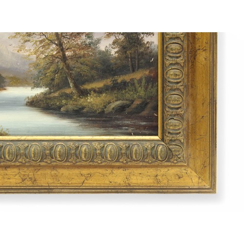 528 - R. Hulls, pair of country landscape studies with rivers and trees, signed, oils on board, in moulded... 