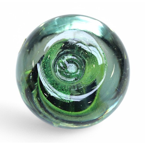 17 - Six assorted 1970s Isle of Wight Glass paperweights, including green and teal swirl examples, the tw... 