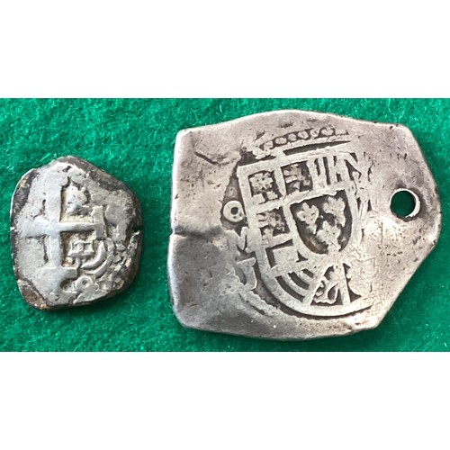 299 - Two fine examples of ‘Pieces of Eight’ – the Spanish silver dollar coins minted in the Americas from... 