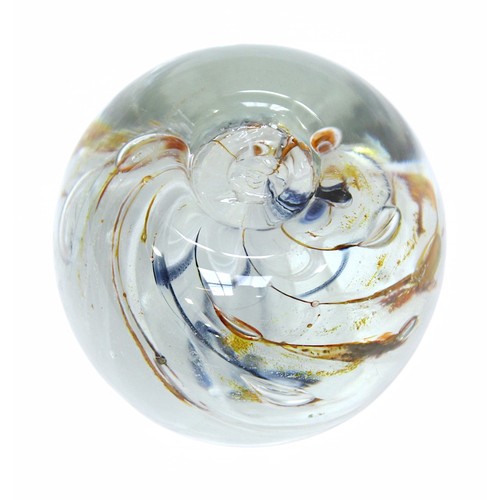 18 - Six assorted Isle of Wight Glass paperweights, clear ground various coloured swirl patterns and bubb... 