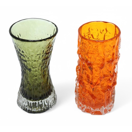 27 - Geoffrey Baxter (1922-1995) for Whitefriars, two textured vases, comprising Tangerine Bark vase and ... 