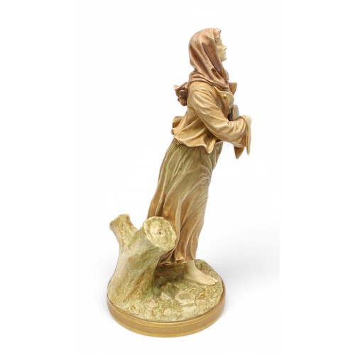 35 - A late Victorian Royal Worcester gilded figure of a woman beating a small drum, impressed signature ... 