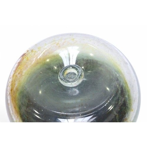 57 - A large Isle of Wight glass ‘Aurene’ vase, of globular form with flared rim, with green and ochre mo... 