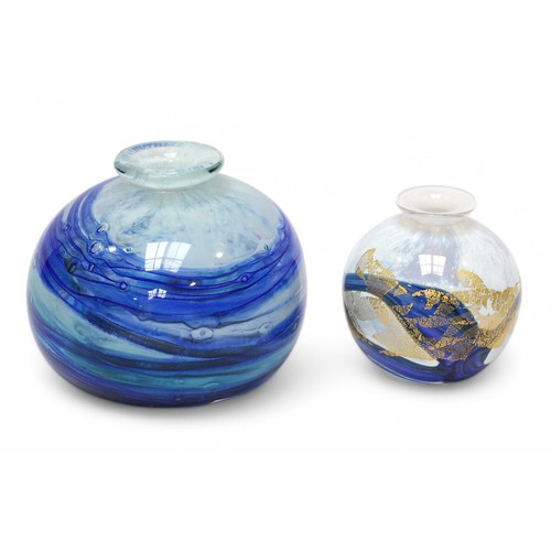 68 - Two Isle of Wight Glass globe vases, designed by Michael Harris, including a ‘Blue & White Swirls’ p... 