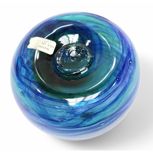 68 - Two Isle of Wight Glass globe vases, designed by Michael Harris, including a ‘Blue & White Swirls’ p... 