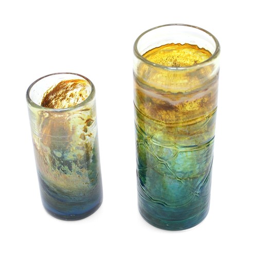 71 - Two Isle of Wight Glass ‘Aurene’ cylinder vases, designed by Michael Harris, c.1974-82, the larger e... 